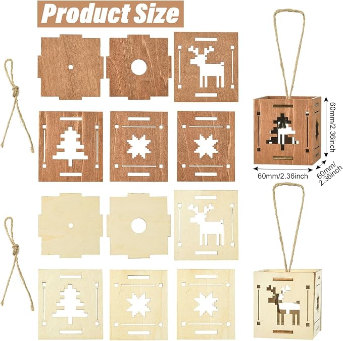 6 pcs 2 Styles Christmas Splicing Theme Undyed Wooden Cutout Charms Square