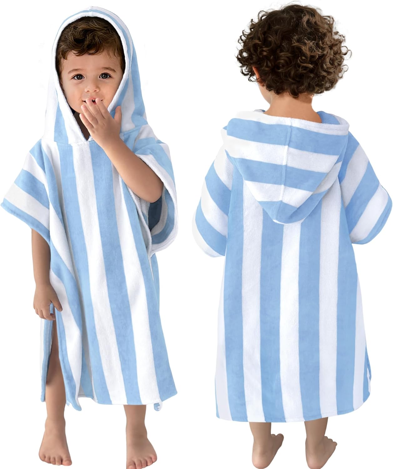 Toddler Poncho Towels with Hood, Oversized (2-4Years,22"X22") Made from 100% Soft Cotton,Absorbent Hooded Towels for Baby Boys,Perfect for Pool | Swimming | Bath | Beach,Light Blue Stripe