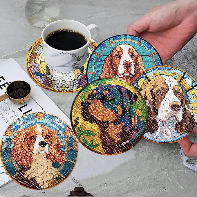 ijbnhd 8 PCS Dog Diamond Art Coasters Kit Diamond Painting Coasters | Dog