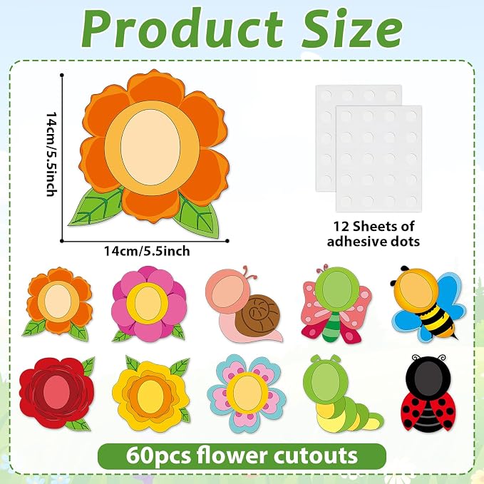 60pcs Summer Flower Theme Cutouts Flowers Bulletin Board Decorations Colorful
