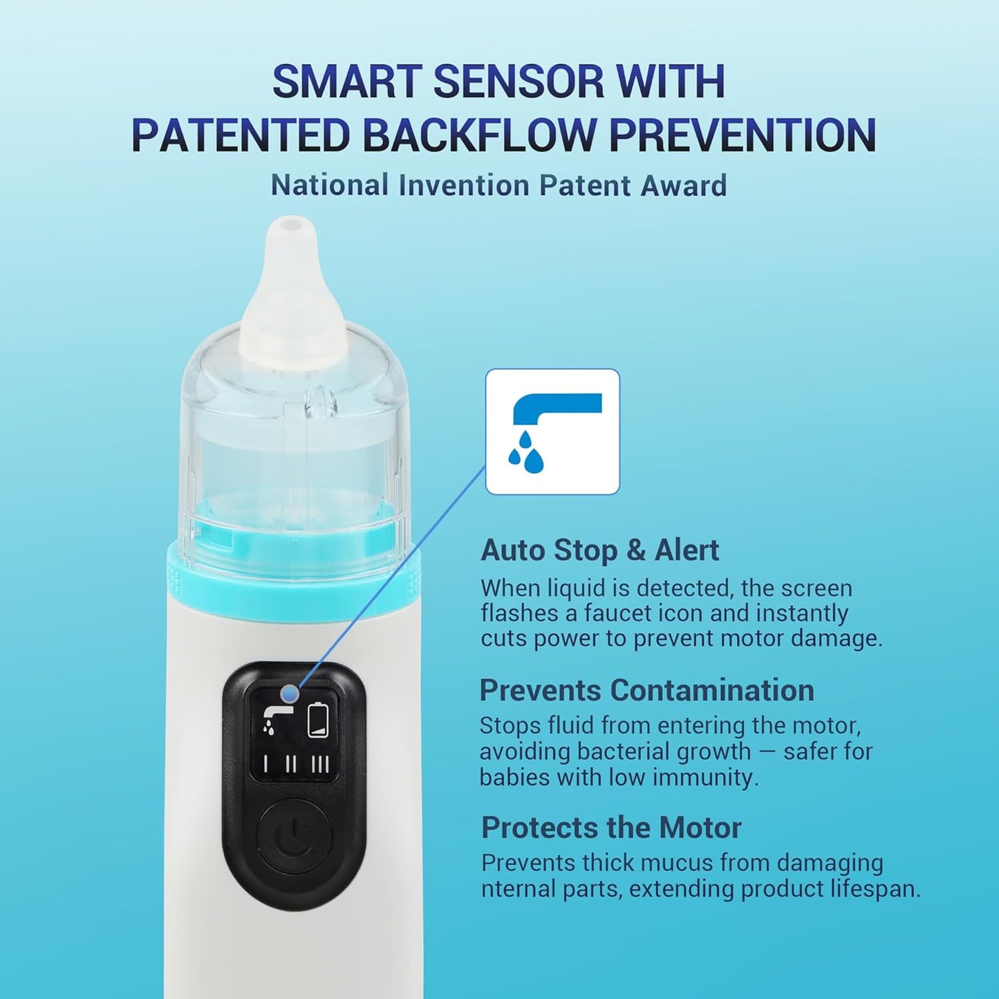 Mibest Nasal Aspirator for Baby - Electric Nose Suction for Baby - Booger Sucker for Toddlers - Electric Baby Nose Sucker with Anti-Backflow Patent - Ergonomic & Quiet - Waterproof Baby Nose Cleaner