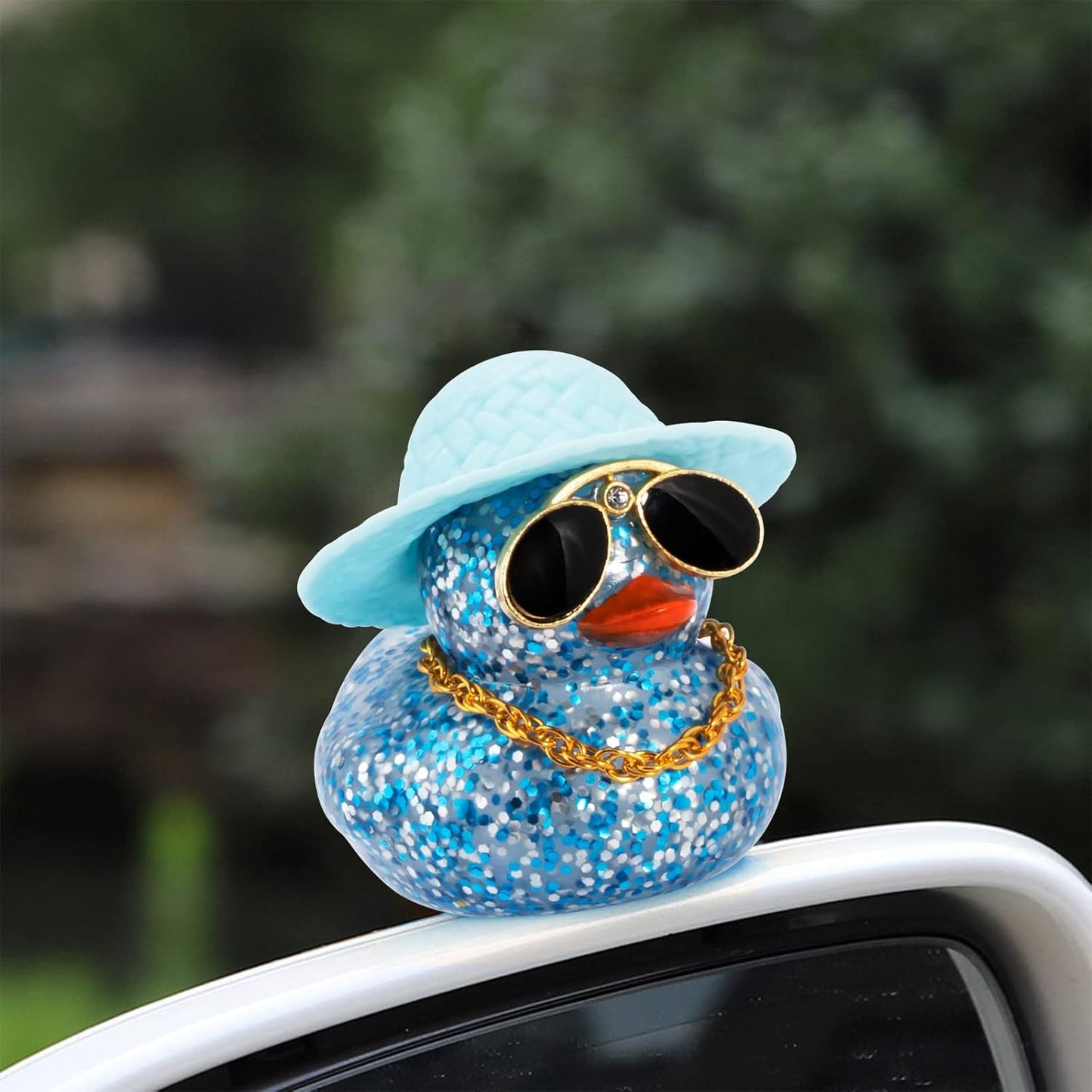 wonuu 2Pcs Car Dashboard Decorations Color Ducks, Rubber Duck for Car Ornament Accessories with Mini Hat Sunglasses Necklace and Swim Ring, B_Dark Blue Duck+Blue Sun Hat&Blue Sun Hat