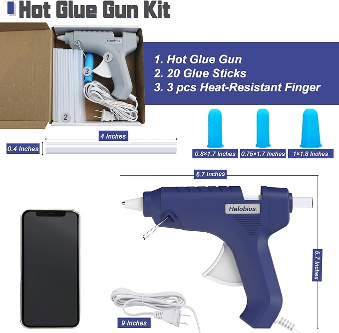 Halobios Hot Glue Gun with Preheating, 20 Glue Sticks, Full Size