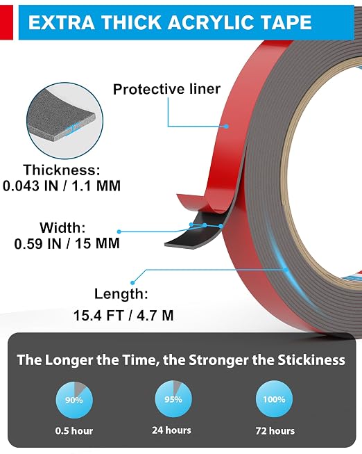 EMITEVER 0.59IN x 15.4FT Double Sided Tape Heavy Duty, Tesa Acrylic Foam |