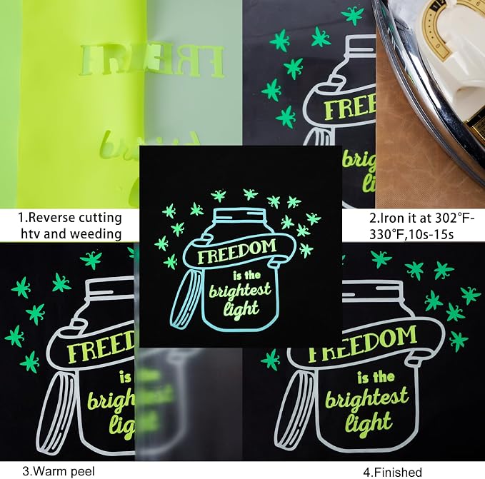 FUNKAKA Glow in The Dark Heat Transfer Vinyl Bundle, 9 Pack 12" x 10" Sheets