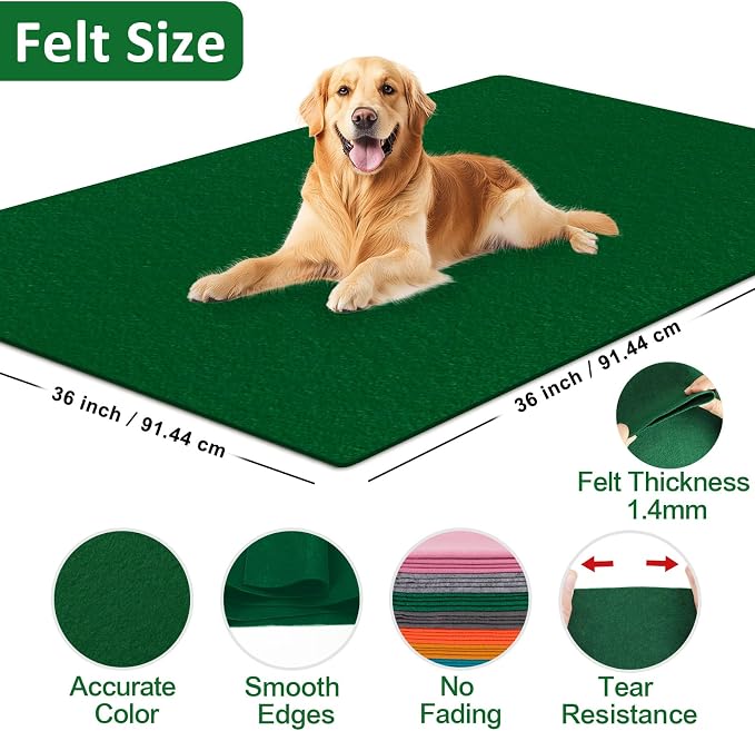 XSEINO Moss Green Large Felt Fabric 36" X 36 ", 1.4 mm Thick Soft Felt Fabric