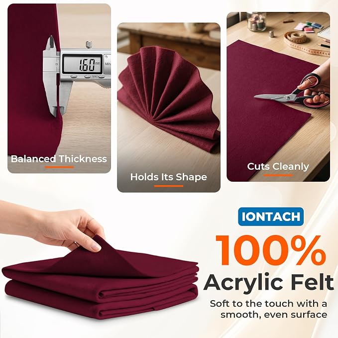 IONTACH 18" X 18" Soft Felt Sheets 1.6mm Thick | Acrylic Felt Fabric Sheets