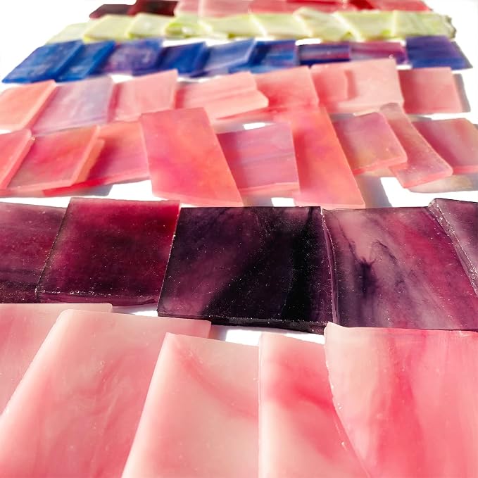 Pink and Purple Glass Mosaic Tiles, Irregular Stained Glass Scraps Sheets
