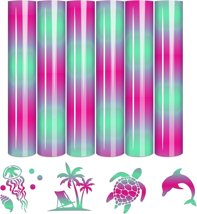 Tintnut Green Pink Gradient Heat Transfer Vinyl, Ombre pattern, PU HTV Sheets
