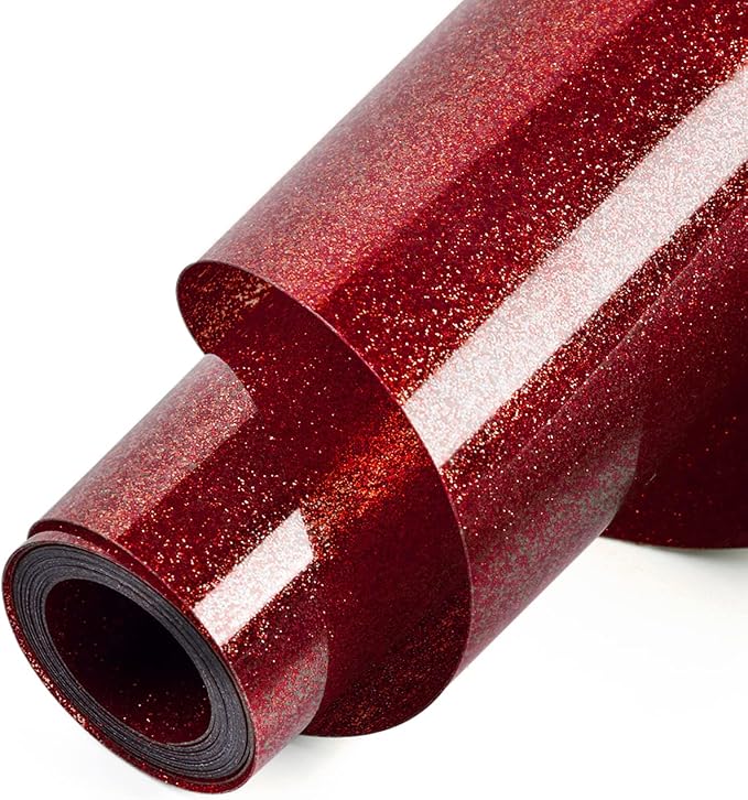 HTVRONT Red Glitter Heat Transfer Vinyl, Iron on Vinyl