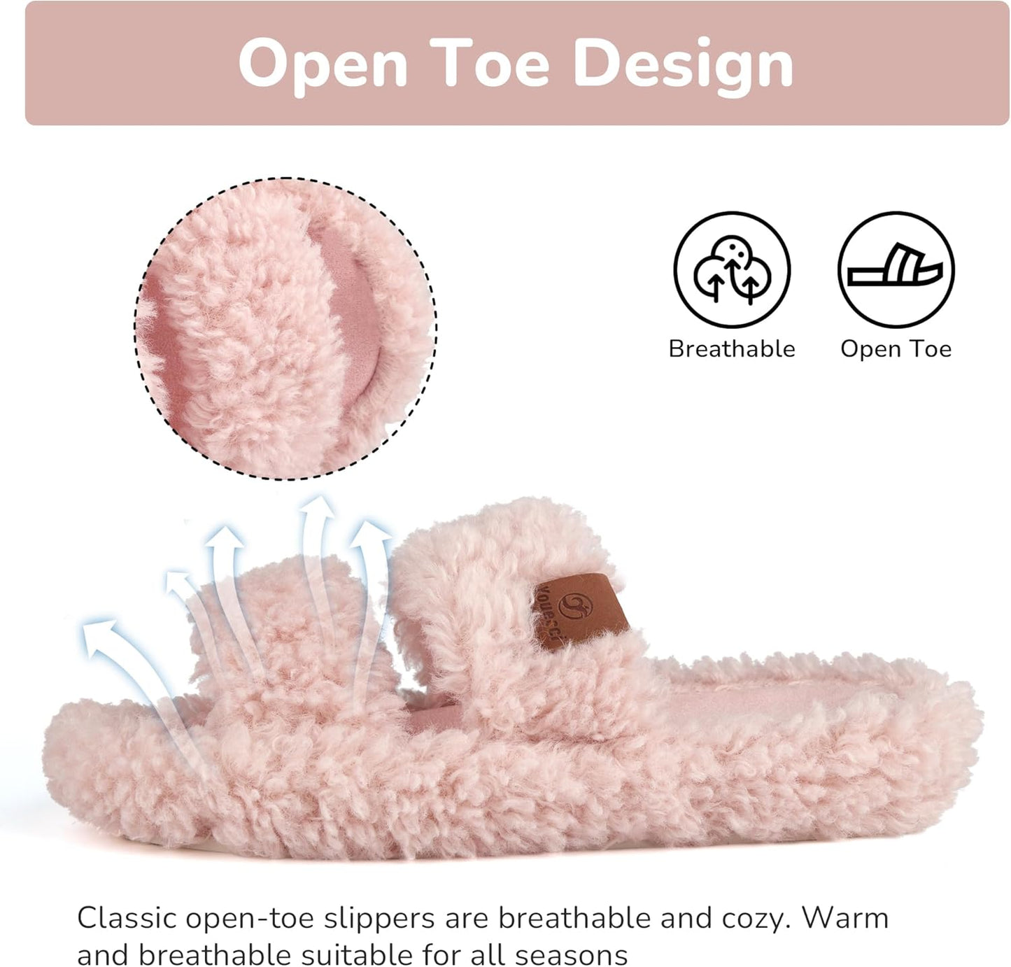 Youecci Girls Fuzzy Slippers-Soft Open Toe Slippers with Memory Foam & Arch Support, Dual-Strap Warm Comfy Home Slides Indoor House Shoes