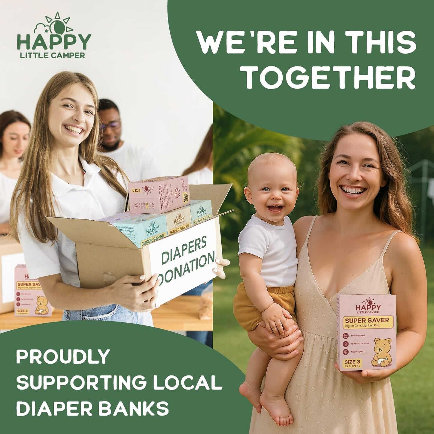 Happy Little Camper Super Saver Diapers, Size 5, 200 Count | Budget-Friendly Disposable Diapers for Sensitive Skin | Hypoallergenic, Fragrance-Free, Ultra Absorbent