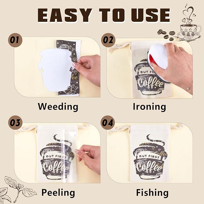 Tintnut Coffee Theme Heat Transfer Vinyl, 12 Sheets 12"x10" Iron on Vinyl |