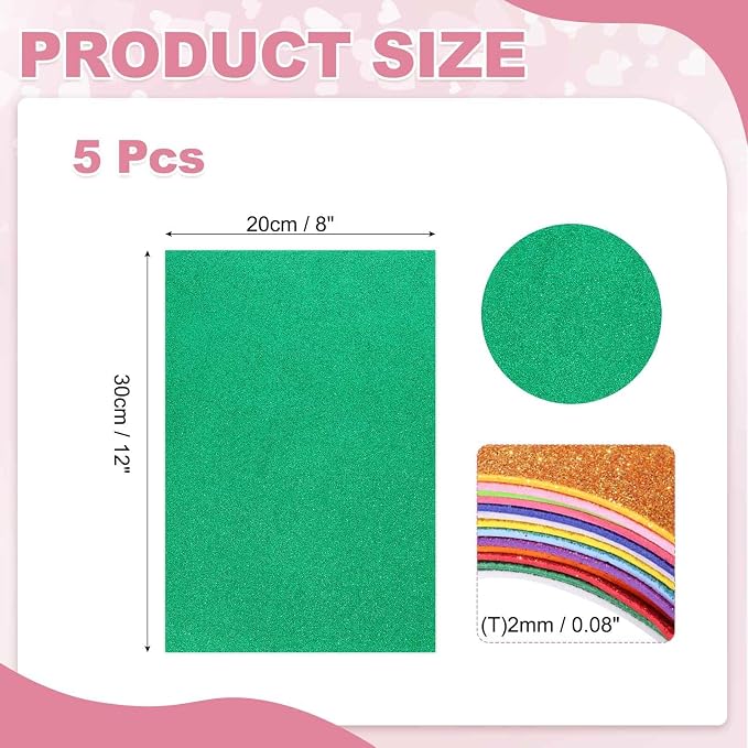 MECCANIXITY 5 Sheets Dark Green Shiny Foam Sheets, 8 Inch x 12 Inch Sparkle EVA