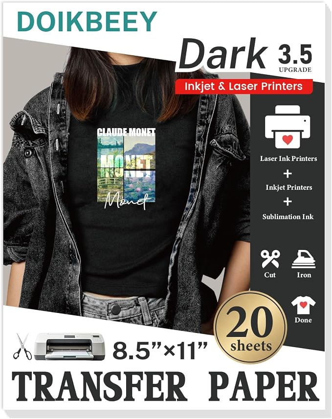 Heat Transfer Paper 20 Sheets, 8.5" X 11" Dark Iron On Transfer Paper |