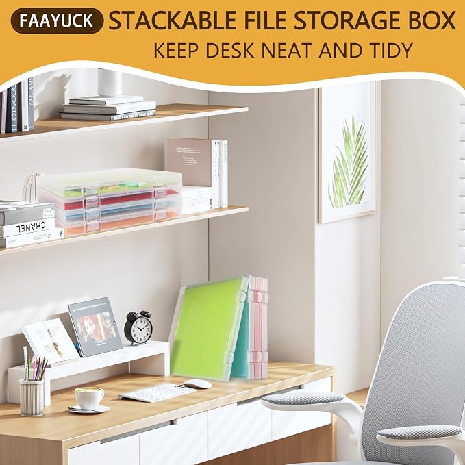 12x12 Inch Scrapbook Paper Storage, 4 Pack Plastic Paper Storage Box