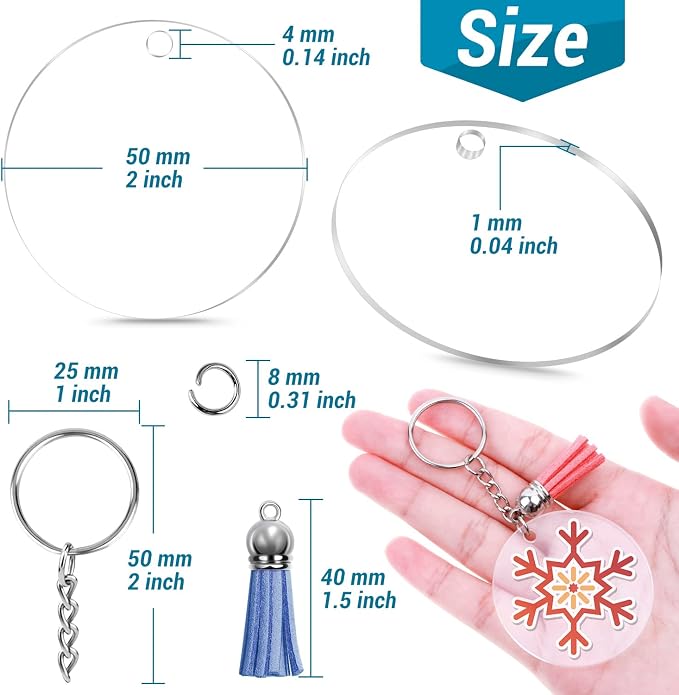 350Pcs Acrylic Keychain Blanks Clear Acrylic Round Ornament Blank