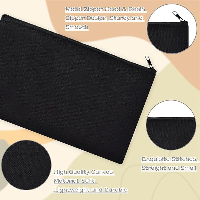 ZeeDix Canvas Zipper Pouch Bulk – 8.3 x 5 Inches Cotton Canvas Pouches