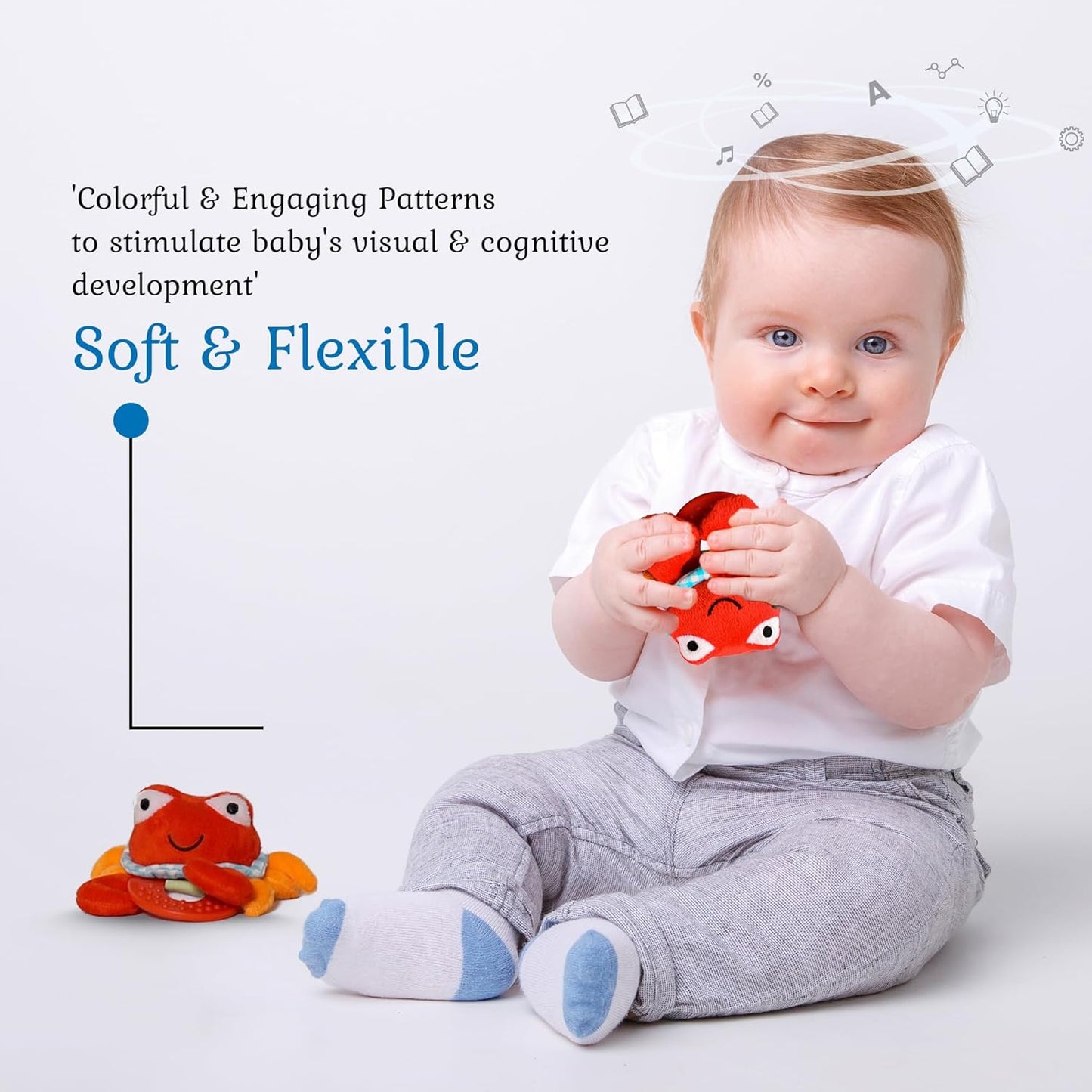 Wristy Buddy Teething Ring for Babies 0-6 8 10 12 Months | Cute Soft Crab Teething Toys & Gloves | Baby Teething Relief Toy Pack | Infant Chew Toys for 3-6 Months, 1 2 3 Years