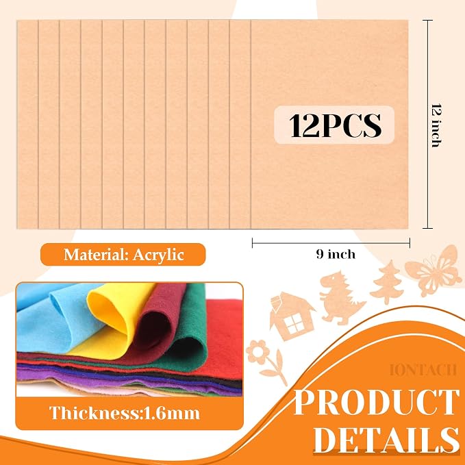 IONTACH 9" X 12" Felt Fabric Sheets 1.6mm Thick | Soft Felt