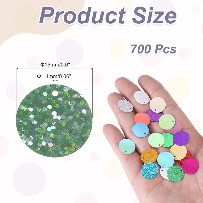 MECCANIXITY 700 Pcs Flat Round Sequins 15mm/0.6 Inch Loose Paillettes Craft