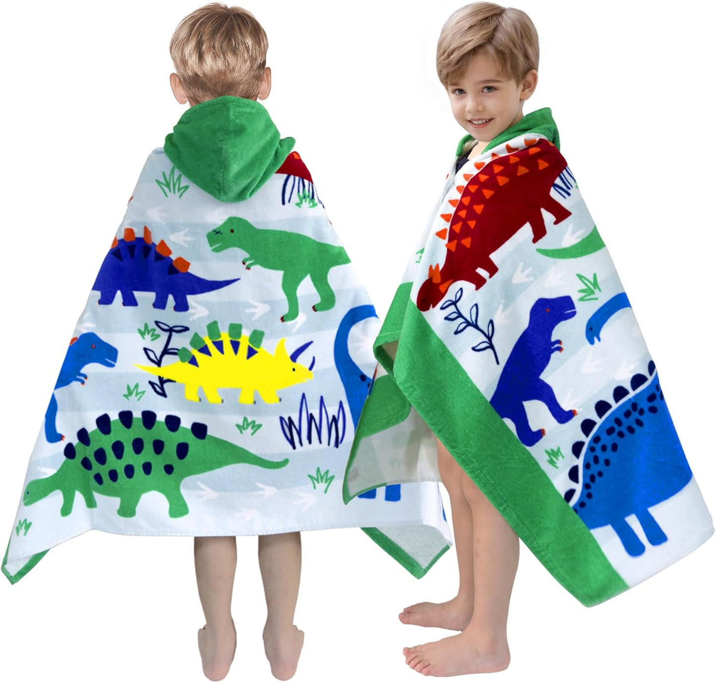 Kids Hooded Bath Towel-Soft Thick 100% Cotton Hooded Beach Towel for Kids 3-10 Years,Absorbent Fast-Drying Cute Toddler Bath & Swim Towel,for Boys & Girls 30"x50"(Dino Green)