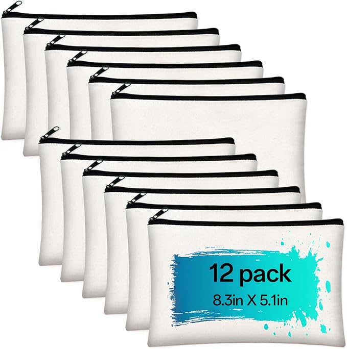 ZeeDix Canvas Zipper Pouch Bulk – 8.3 x 5 Inches Cotton Canvas Pouches