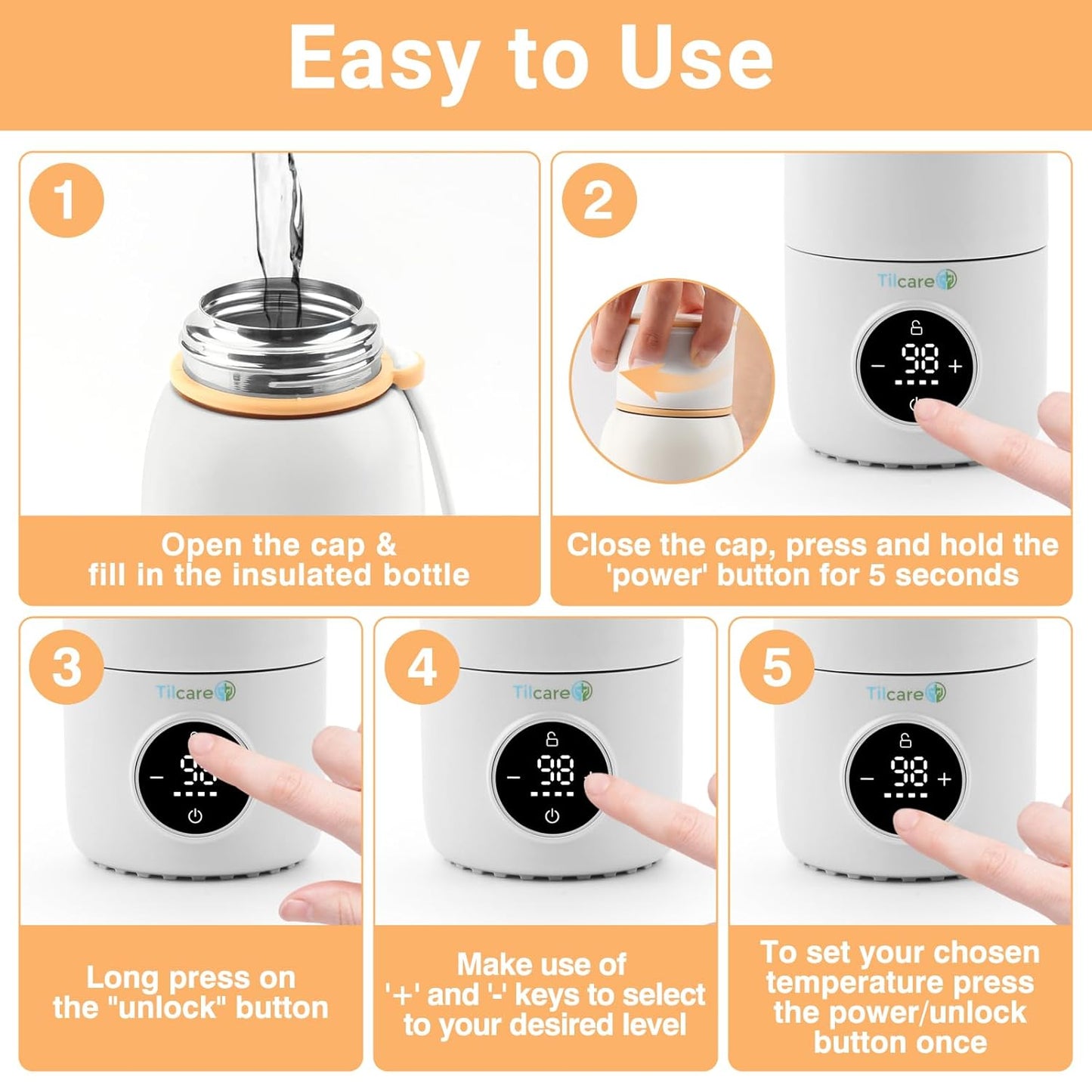 Portable Bottle Warmer for Travel - Fast Heat Travel Bottle Warmer for Breastmilk, USB Calentador De Biberones on The Go17oz 12H Baby Bottle Milk Warmer - Wireless Car Bottle Water Warmer, Orange
