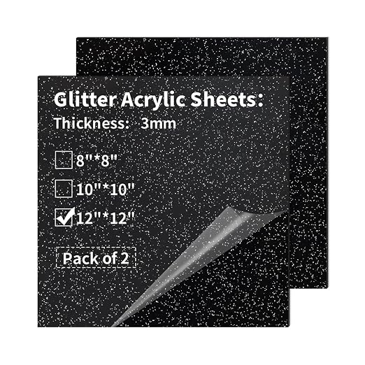Glitter Acrylic Sheets 12 x 12 inch 1/8" Thick