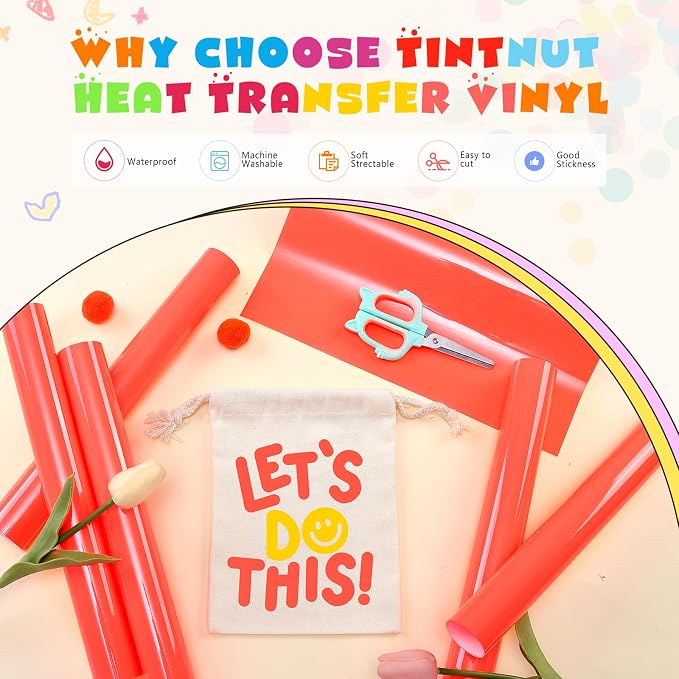 Tintnut Light Red Neon Heat Transfer Vinyl, easy cut & weed, stretch washable