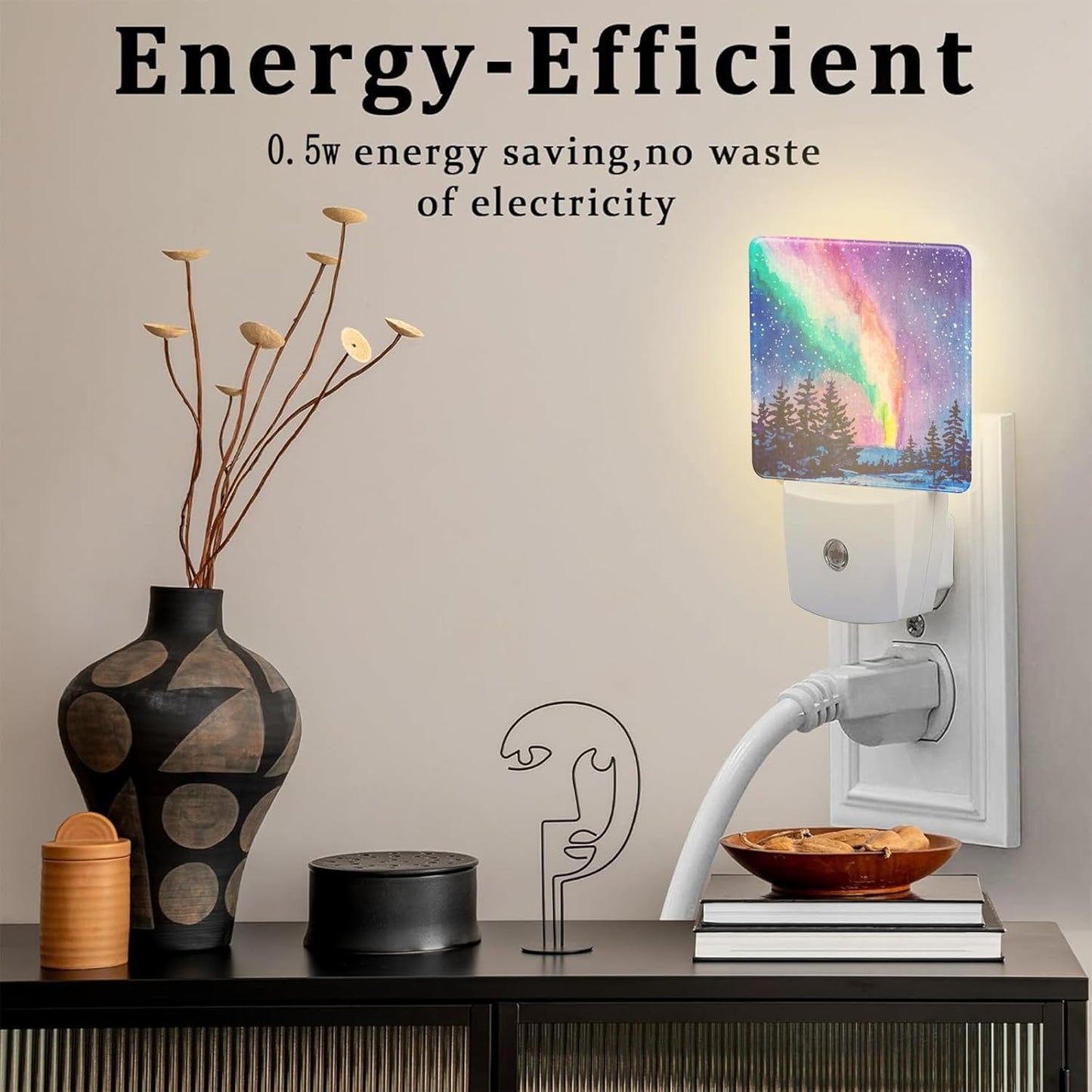 Northern Lights Starry Night Night Light Plug into Wall, Winter Snowy Forest 0.5w Energy Saving Sleep Friendly Dusk to Dawn NightLights for Kids Boys Girls Home Decor