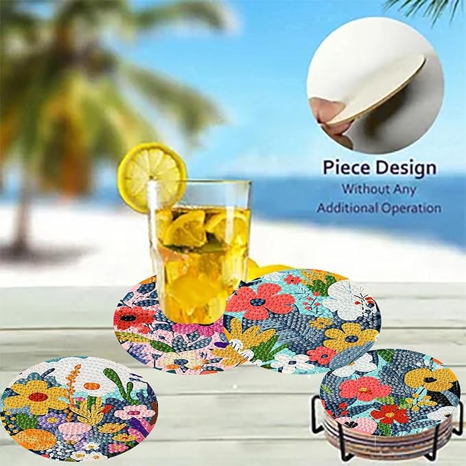 8 Pack Diamond Art Coasters, Wildflowers Diamond Painting Coasters Kits |