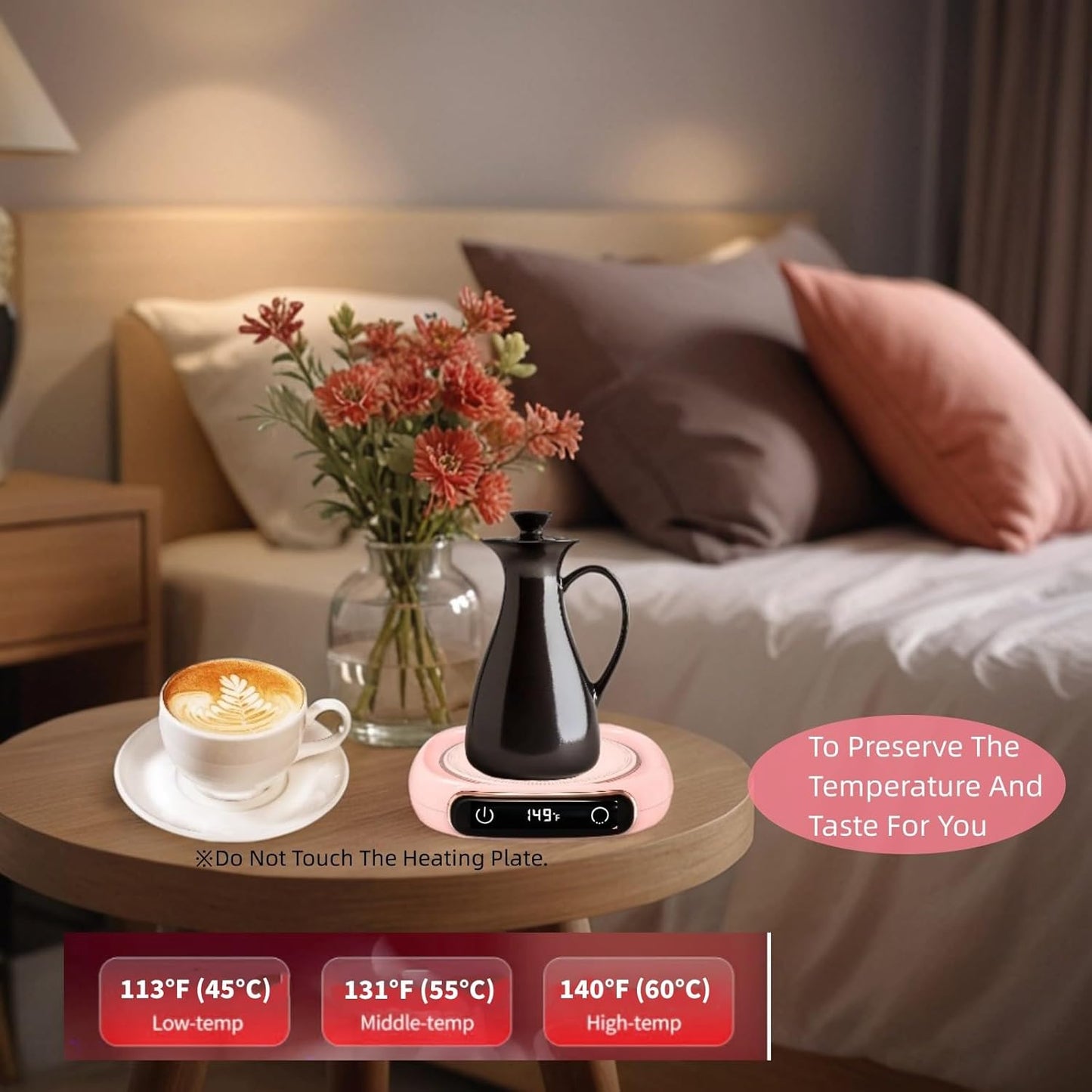 Coffee Mug Warmer For Desk,Multi-purpose Cup Warmer For All Bottles&Cups,Fast Heating Mug Warmer For Tea &Coffee With 3 Temp Settings, Portable Bottle Warmer For Breastmilk, 8 Hours Auto Shut Off,Pink