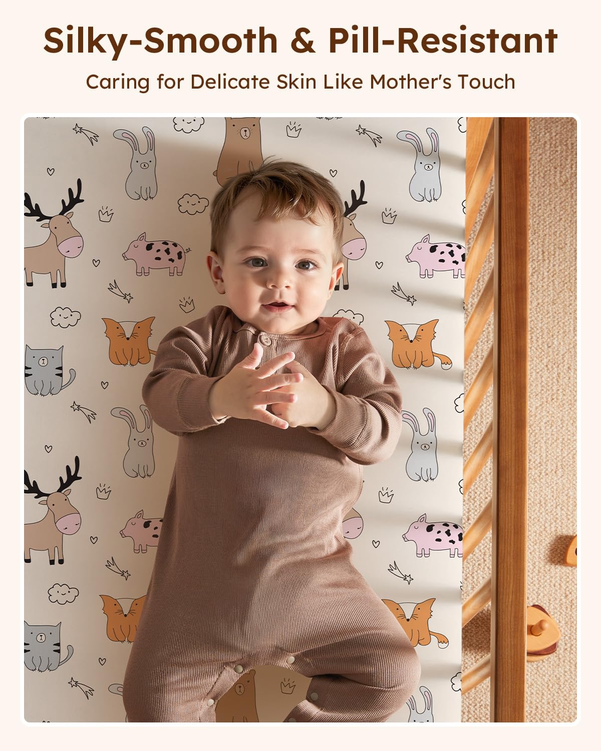 Pack and Play Sheets Fitted 3 Pack, Mini Crib Sheets for Pack N Play Mattress Stretchy Portable Playard Sheets, Soft Breathable Blue & Apricot Bear