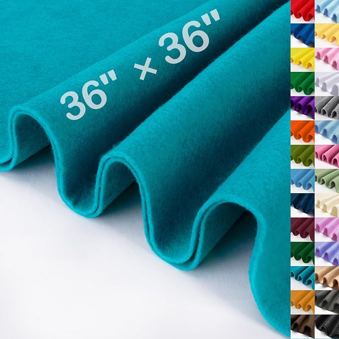 XSEINO Peacock Blue Large Felt Fabric 36" X 36 ", 1.4 mm Thick Soft Felt Fabric