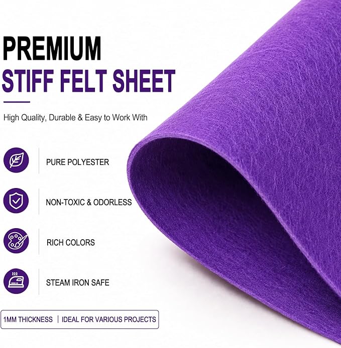 Purple Large Felt Fabric 36" x 36", 1mm Stiff Felt Sheet, Nonwoven Fabric