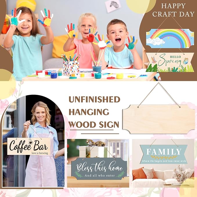 30 PCS Unfinished Wood Crafts Blanks Rectangle Hanging Wood Sign Plaque Wooden