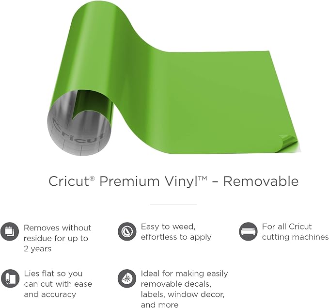 Cricut Removable Vinyl, Bright Green - 4ft Roll Premium No-Residue Vinyl