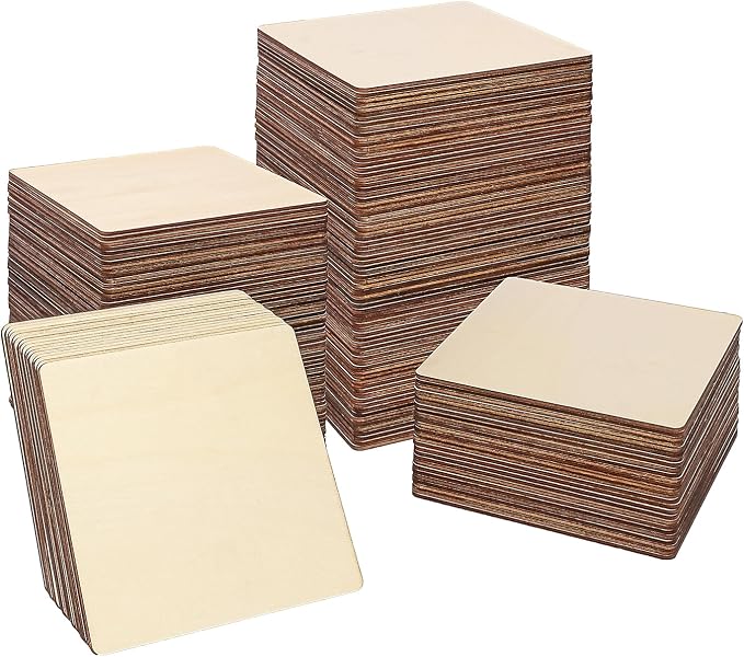 150 PCS Wooden Squares for Crafts, 5 x 5 Inch Unfinished Wood Pieces for Crafts
