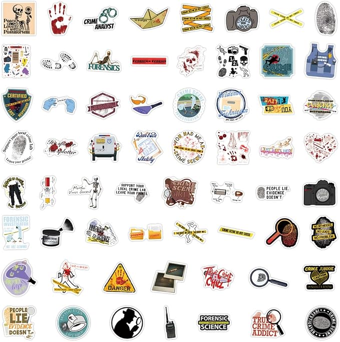 55 Pcs True Crime Forensic Stickers, Cool Detective Mystery Evidence Vinyl