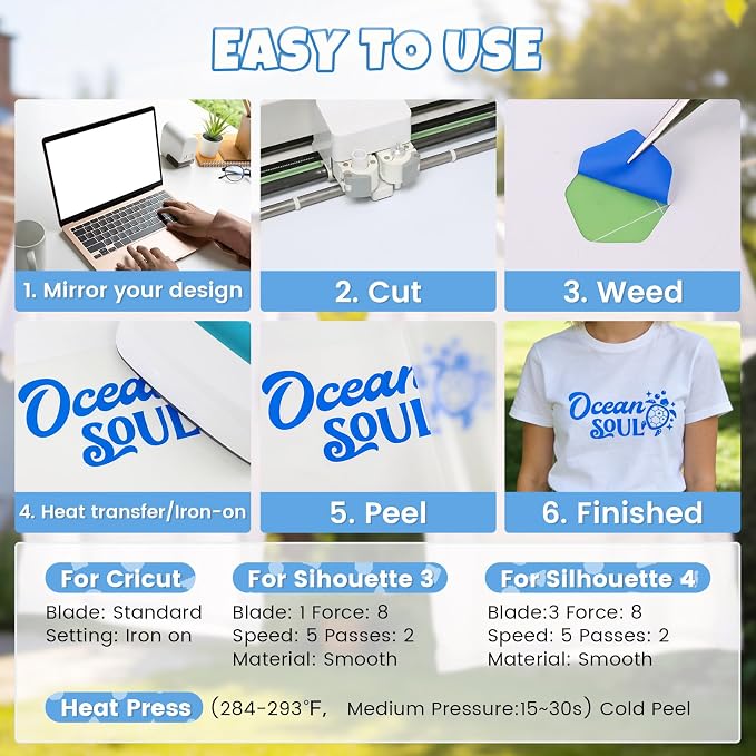 DUEUIOE PU Heat Transfer Vinyl 12 Pack 12"x10" Easy Cut & Weed Iron on HTV Vinyl