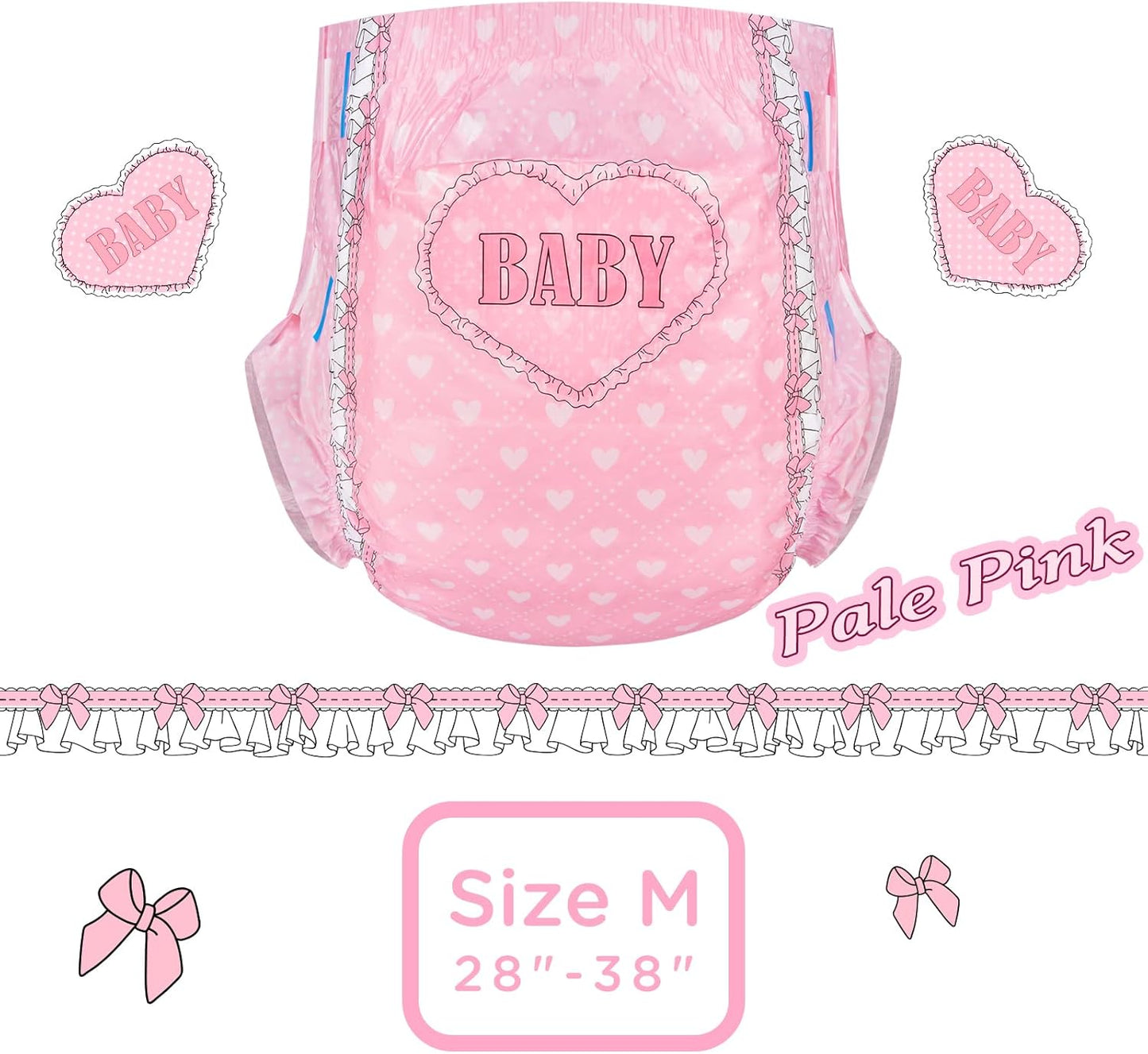 Littleforbig Printed Adult Brief Diapers 10 Pieces - Blushing Baby Pale Pink (Medium 28"-38")