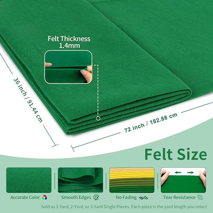 Emerald Green Fabric Sheet 72" X 36", 1.4mm Thick Large Soft Durable Flexible
