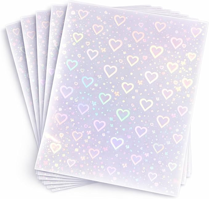 Bleidruck 25 Sheets Hearts Clear Holographic Laminate Sheet Adhesive Paper |