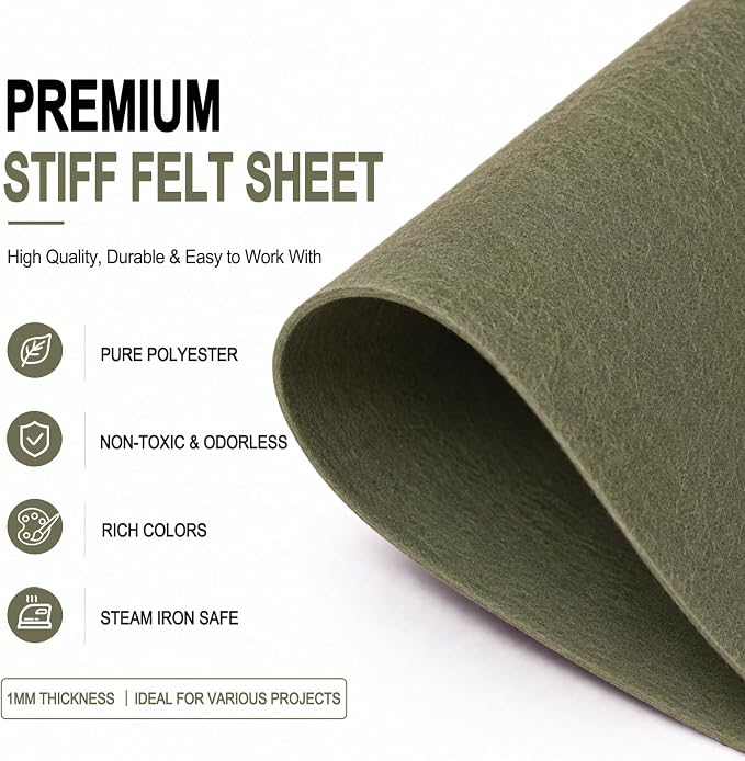 Sage Green Large Felt Fabric 36" x 36", 1mm Stiff Felt Sheet, Nonwoven Fabric
