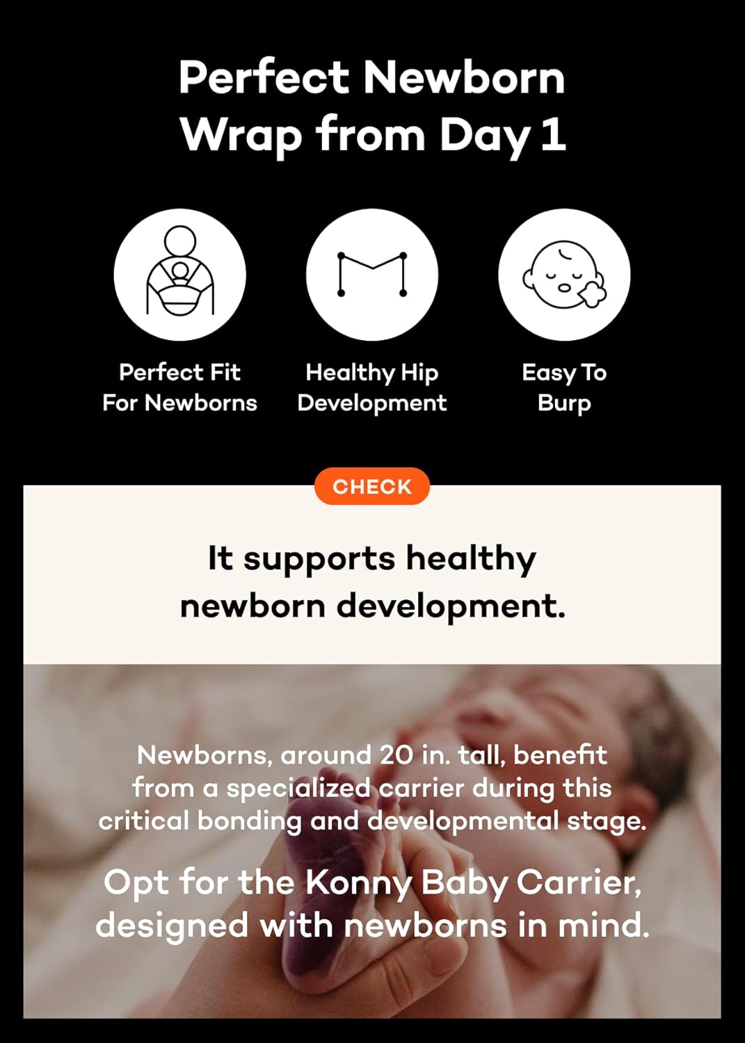 Konny New and Improved Baby Carrier Flex SoftBreeze Premium Material - Adjustable, Easy to Wear and Wrap Baby Sling, Perfect for Newborn Babies Essentials up to 44 lbs(XS-L) - Beige