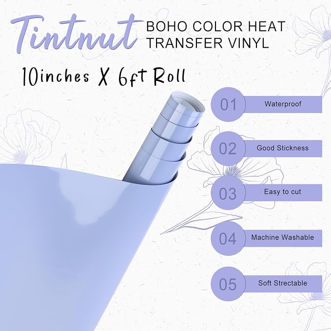 Tintnut Thistle Purple Heat Transfer Vinyl, 10inx6ft Iron on Vinyl | Neutral