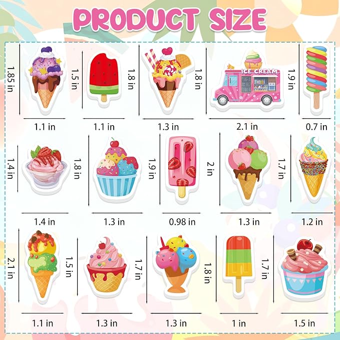 300Pcs Summer Ice Cream Foam Stickers, Colorful Self-Adhesive Ice Cream
