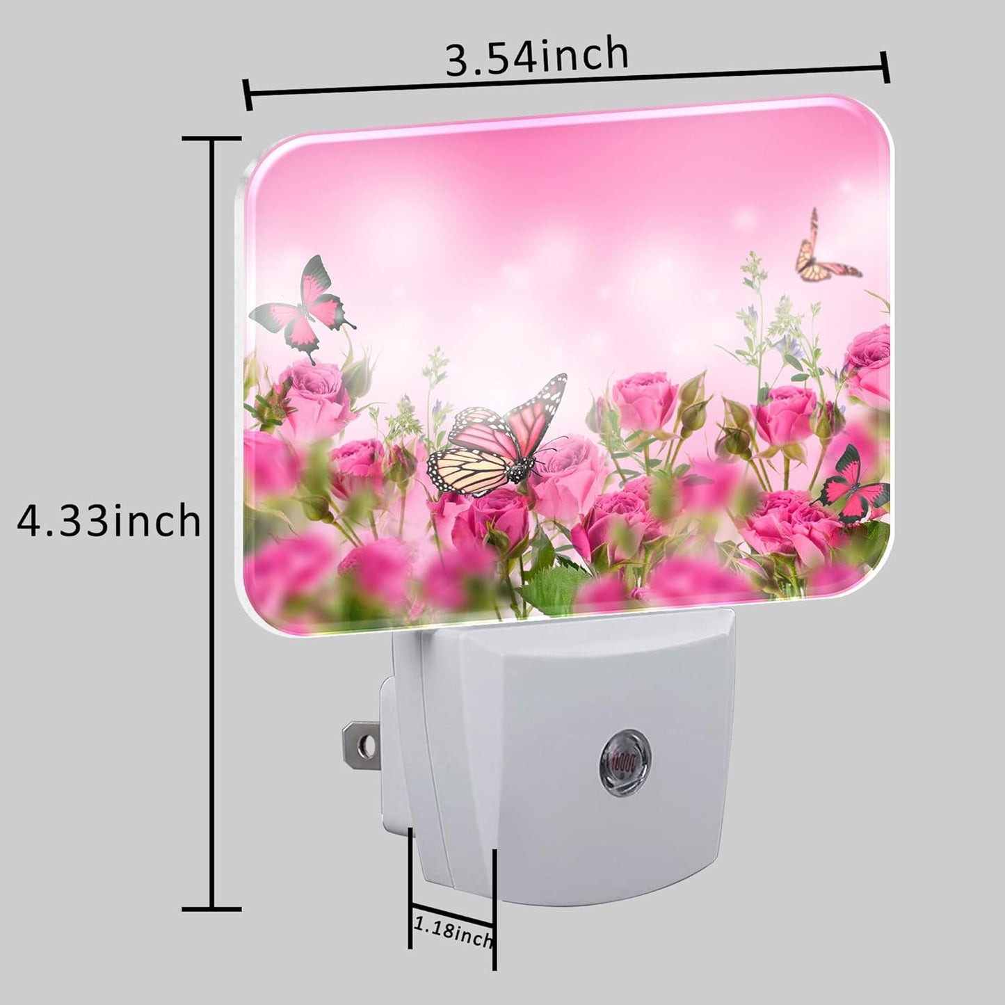 Beautiful Pink Roses Plug in Night Lights, Pink Butterfly Nightlight Plug Into Wall Dusk to Dawn Sensor for Kid Girls Boys Women Men Room, Hallway, Kitchen, Bathroom, Stairs Decor