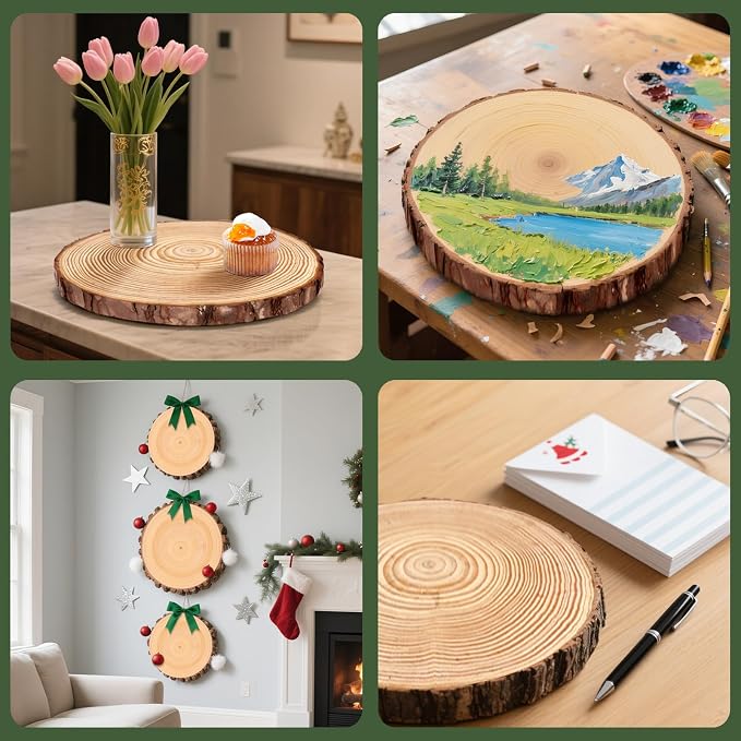 FSWCCK 2 Pack Nature Unfinished Round Wood Slices, 9-11 Inches Wooden Circle